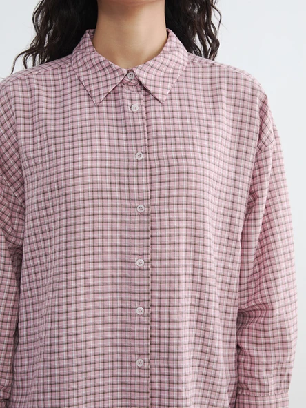 LCW Modest Pembe Ekose Kadın Gömlek - Resim 3
