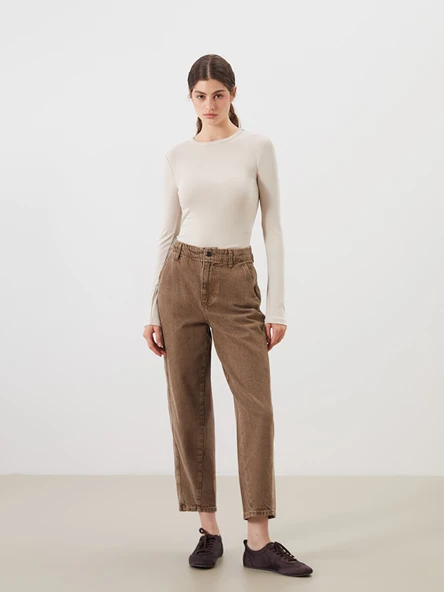 LCW Modest Bej Baggy Fit Kadın Jean Pantolon ürün görseli 1