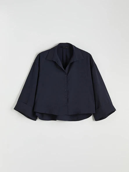 LCW Vision Lacivert Oversize Kadın Gömlek - Resim 6