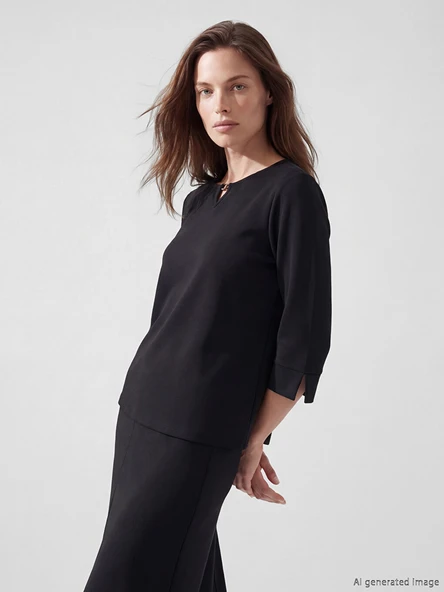 LCW Grace Siyah Bisiklet Yaka Soft Touch Bluz ürün görseli 1