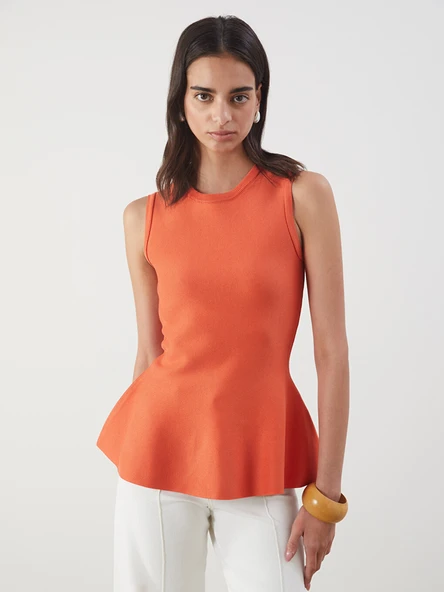 LCW Vision Turuncu Bisiklet Yaka Peplum Triko Bluz ürün görseli 1