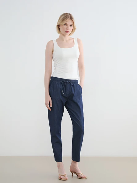 LCWAIKIKI Classic Siyah Beli Lastikli Carrot Fit Kadın Jean Pantolon ürün görseli 1