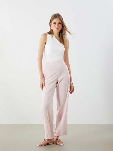 LCW Vision Pembe Beli Lastikli Geniş Paça Kadın Pantolon ürün görseli 1