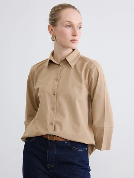 LCW EVERYDAY Bej Poplin Kadın Gömlek ürün görseli 1