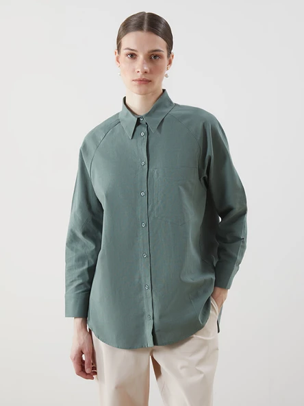 LCW Modest Yeşil Oversize Vual Kadın Gömlek Tunik ürün görseli 1