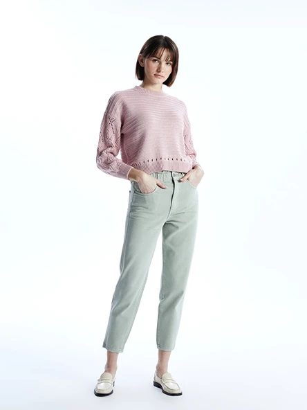 LCW Jeans Yeşil Beli Lastikli Slouchy Fit Kadın Jean Pantolon ürün görseli 1