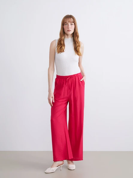 LCW Comfort Fuşya Beli Lastikli Keten Görünümlü Kadın Pantolon ürün görseli 1