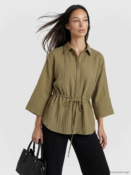 LCW EVERYDAY Kahverengi Dokulu Oversize Kadın Gömlek ürün görseli 1