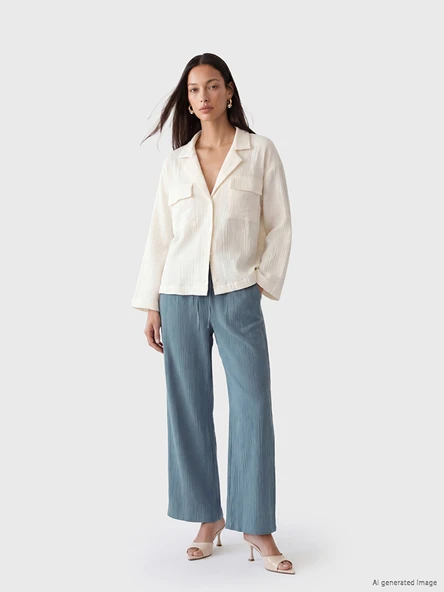 LCW Modest Mavi Beli Lastikli Dokulu Kadın Pantolon ürün görseli 1