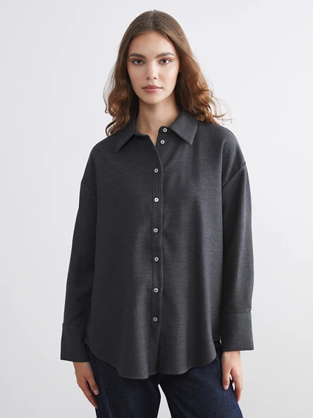 LCW Modest Antrasit Oversize Kadın Gömlek Tunik ürün görseli 1