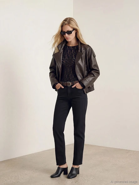LCW Jeans Siyah Straight Fit Kadın Jean Pantolon ürün görseli 1