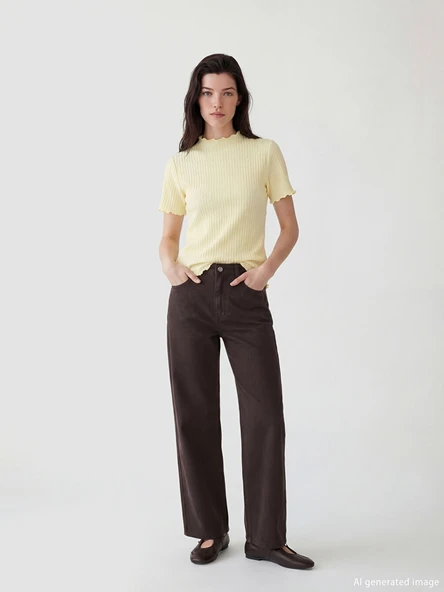 LCW Comfort Kahverengi Standart Fit Geniş Paça Kadın Pantolon ürün görseli 1