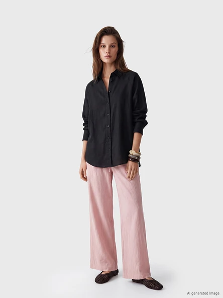 LCW Modest Pembe Beli Lastikli Dokulu Kadın Pantolon ürün görseli 1