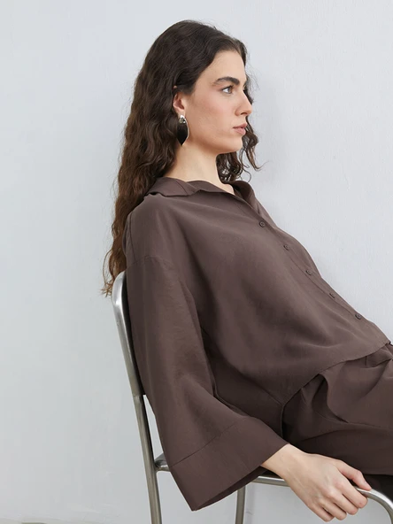 LCW Vision Kahverengi Oversize Kadın Gömlek ürün görseli 1