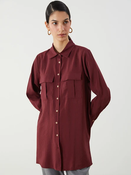LCW Modest Bordo Modal Karışımlı Kadın Gömlek Tunik ürün görseli 1