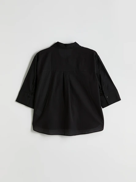 LCW Vision Siyah Oversize Kadın Gömlek - Resim 6