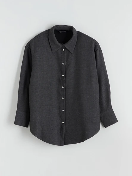 LCW Modest Antrasit Oversize Kadın Gömlek Tunik - Resim 5