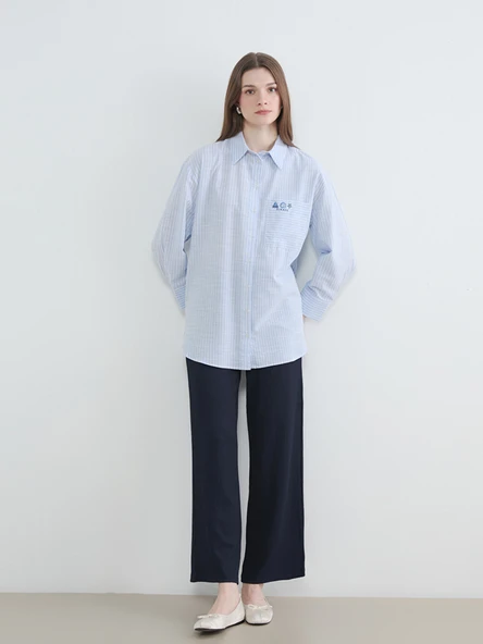LCW Modest Lacivert Beli Lastikli Dokulu Kadın Pantolon ürün görseli 1