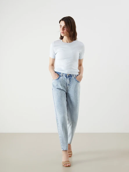 LCW Jeans İndigo Beli Lastikli Slouchy Fit Kadın Jean Pantolon ürün görseli 1