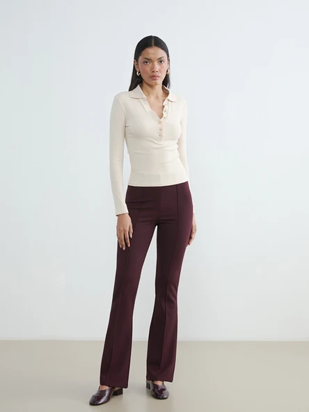 LCWAIKIKI Classic Bordo Ekstra Dar Fit İspanyol Paça Kadın Pantolon ürün görseli 1