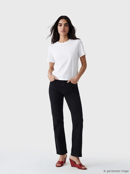LCW Jeans Siyah Yüksek Bel Crop Flare Kadın Jean Pantolon ürün görseli 1