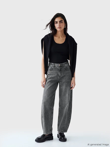 LCW Jeans Gri Balloon Fit Kadın Jean Pantolon ürün görseli 1