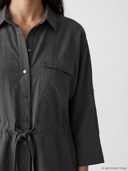 LCW Vision Gri Regular Fit Kadın Gömlek - Resim 3