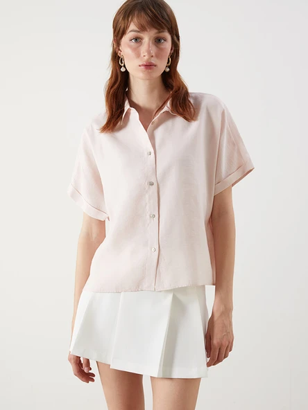 LCW Vision Pembe Oversize Modal Karışımlı Kadın Gömlek ürün görseli 1