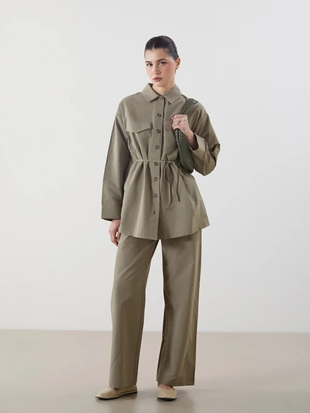 LCW Modest Haki Standart Fit Poplin Kadın Pantolon ürün görseli 1