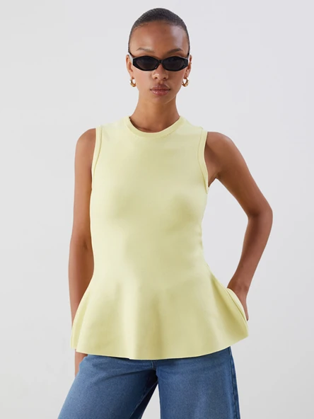 LCW Vision Sarı Bisiklet Yaka Peplum Triko Bluz ürün görseli 1