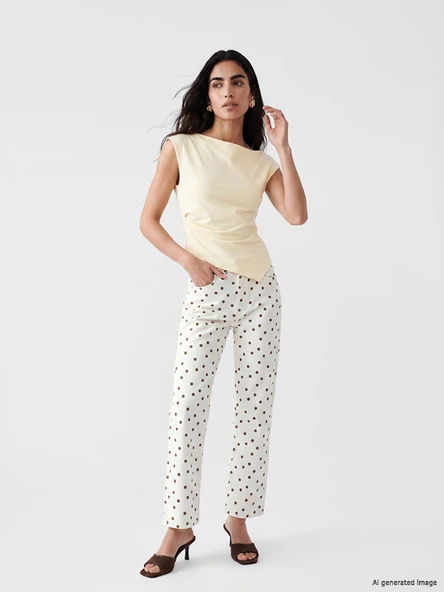 LCW Jeans Ekru Crop Flare Puantiyeli Kadın Jean Pantolon ürün görseli 1