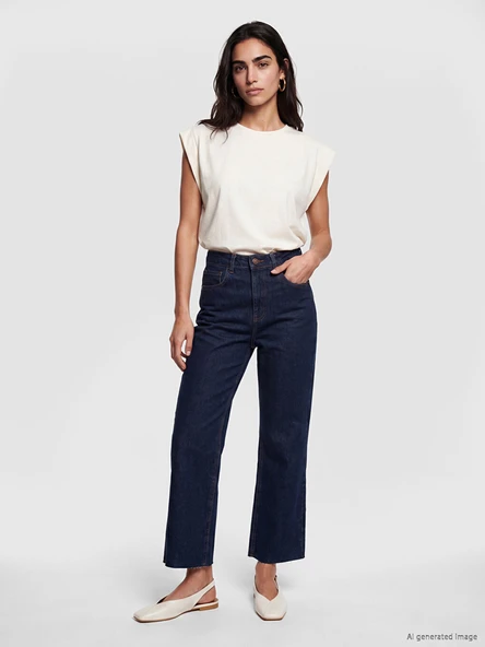 LCW Jeans İndigo Crop Flare Kadın Jean Pantolon ürün görseli 1