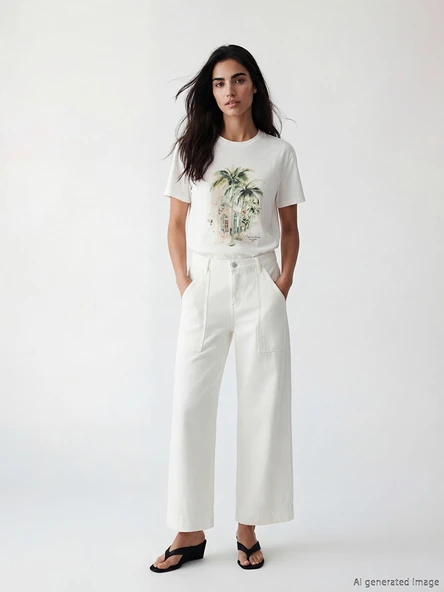 LCW Jeans Beyaz Wideleg Kadın Jean Pantolon ürün görseli 1