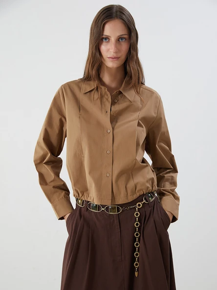 LCWAIKIKI Classic Kahverengi Loose Fit Kadın Gömlek ürün görseli 1