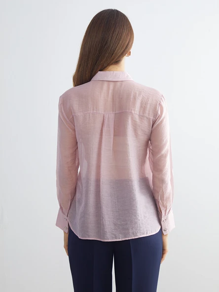 LCWAIKIKI Classic Pembe Oversize Kadın Gömlek - Resim 4
