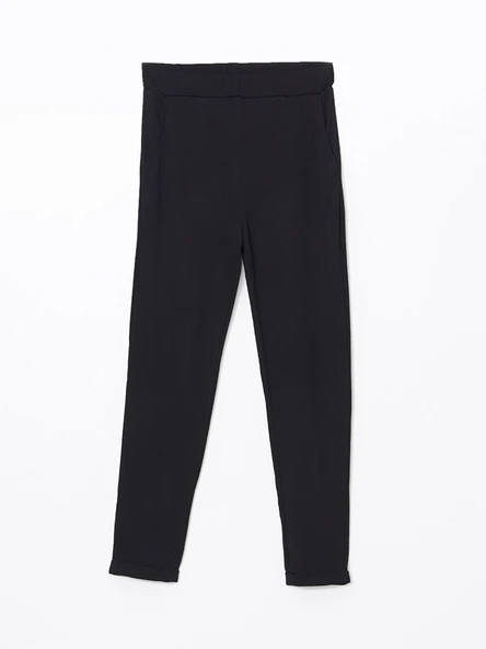LCWAIKIKI Basic Siyah Beli Lastikli Kadın Pantolon - Resim 6