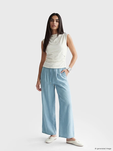 LCW Jeans İndigo Yüksek Bel Wideleg Fit Kadın Jean Pantolon ürün görseli 1