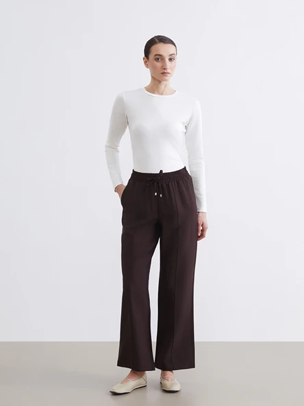 LCW Modest Kahverengi Beli Lastikli Geniş Paça Kadın Pantolon ürün görseli 1