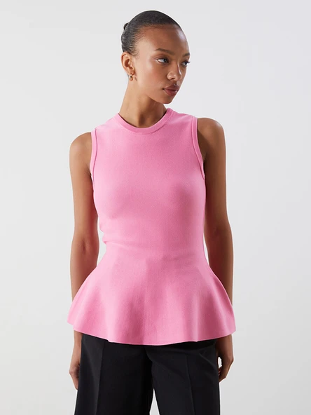 LCW Vision Pembe Bisiklet Yaka Peplum Triko Bluz ürün görseli 1