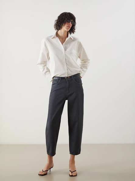 LCW Jeans Gri Balloon Fit Kadın Jean Pantolon ürün görseli 1