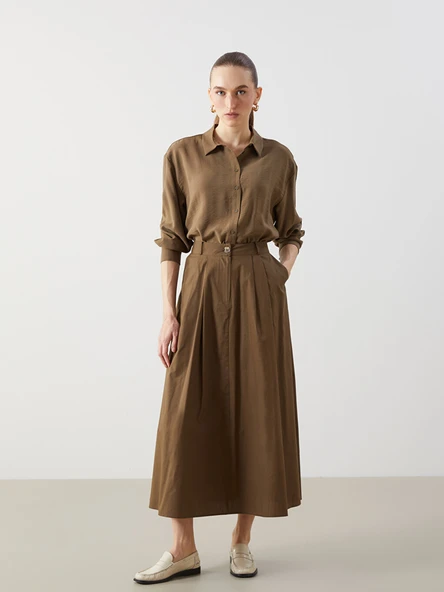 LCWAIKIKI Classic Haki Oversize Kadın Gömlek Tunik ürün görseli 1