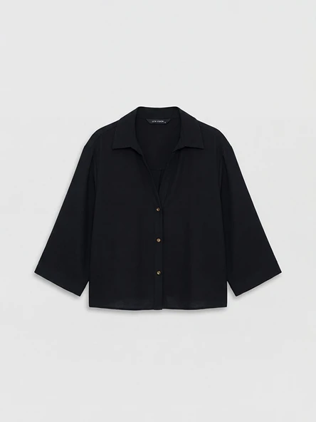 LCW Vision Siyah Oversize Kadın Gömlek - Resim 4