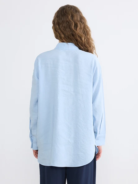 LCW Modest Mavi Oversize Kadın Gömlek Tunik - Resim 4