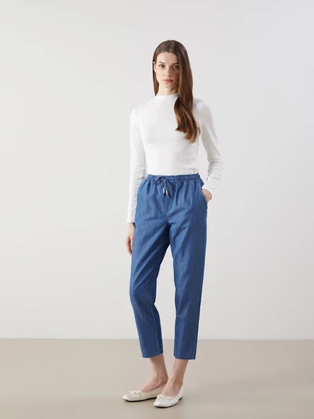 LCW Modest İndigo Beli Lastikli Carrot Fit Kadın Jean Pantolon ürün görseli 1