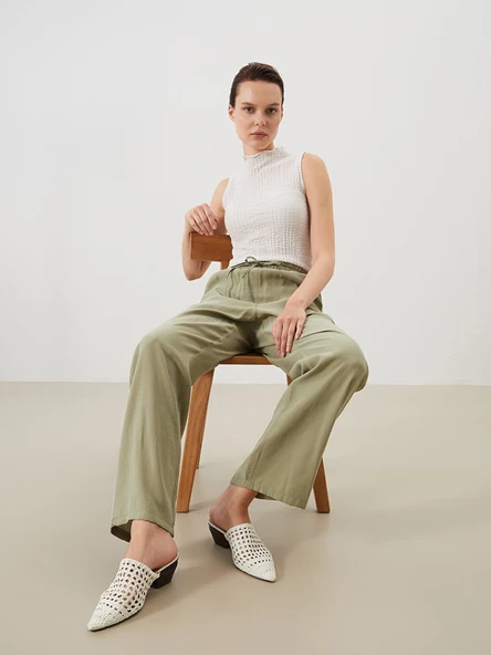 LCW Comfort Haki Beli Lastikli Modal Karışımlı Kadın Pantolon ürün görseli 1
