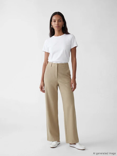 LCW ECO Yeşil Regular Fit Geniş Paça Kadın Pantolon ürün görseli 1
