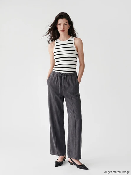 LCW Comfort Gri Beli Lastikli Wideleg Kadın Jean Pantolon ürün görseli 1