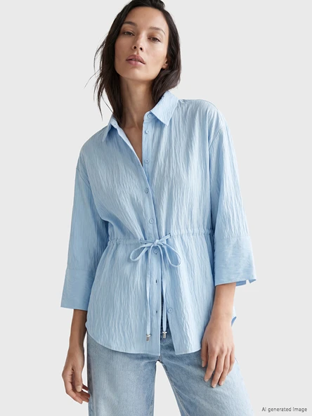 LCW EVERYDAY Mavi Çizgili Oversize Armürlü Kadın Gömlek ürün görseli 1