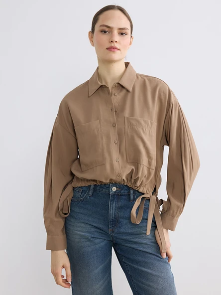 LCW EVERYDAY Bej Bağcıklı Oversize Kadın Gömlek ürün görseli 1