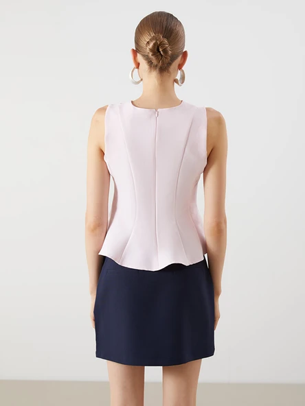 LCW Vision Pembe Bisiklet Yaka Peplum Bluz - Resim 4